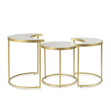 RRI Goods Modern White Marble & Gold Metal Frame Nesting Tables Set Of 3