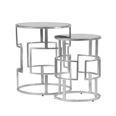RRI Goods Silver Mirror Top Accent Nesting Table Set of 2