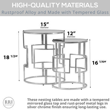 RRI Goods Silver Mirror Top Accent Nesting Table Set of 2