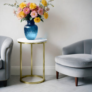 RRI Goods Nesting End Table|Gold Metal Frame & White Marble Table, Set of 2