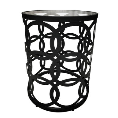 RRI Goods Metal & Glass Round Side Accent Table, Black