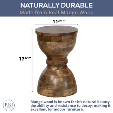 Damru Shape Mango Wood Accent Side Table, 18" Tall