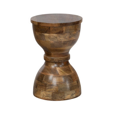 Damru Shape Mango Wood Accent Side Table, 18" Tall
