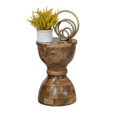 Damru Shape Mango Wood Accent Side Table, 18" Tall
