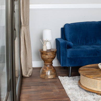 Damru Shape Mango Wood Accent Side Table, 18" Tall