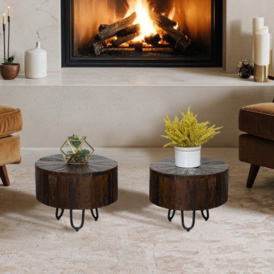 Round Jungle Wood Side Table