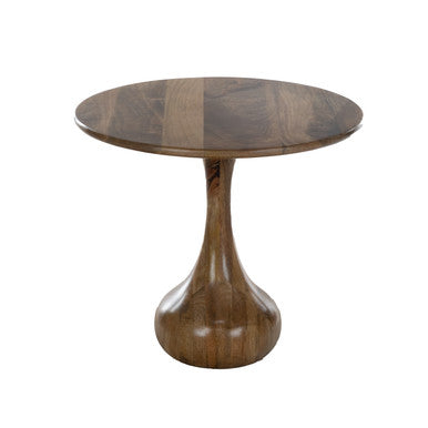 Mango Wood Round Side Table with Teardrop Base – 21.5" Accent Table