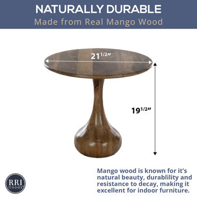 Mango Wood Round Side Table with Teardrop Base – 21.5" Accent Table