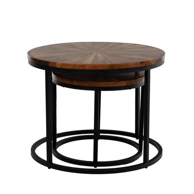 Solid Mango Wood Top Set of 2 Round Nesting Side Tables