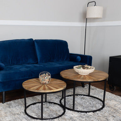 Solid Mango Wood Top Set of 2 Round Nesting Side Tables