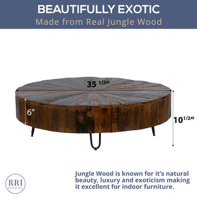 Round Jungle Wood Coffee Table 35" Round