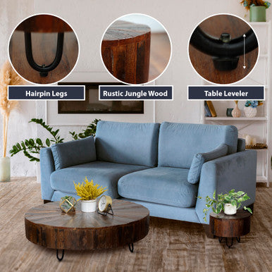 Round Jungle Wood Coffee Table 35" Round