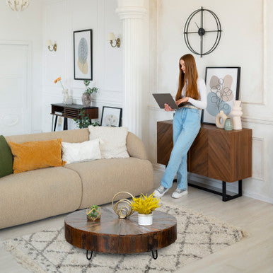 Round Jungle Wood Coffee Table 35" Round