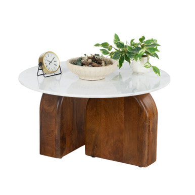 Solid Wood and Real Marble 36" Round Coffee Table