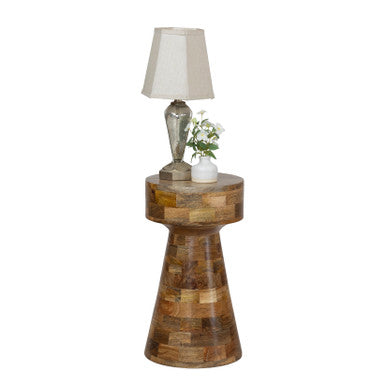 Mango Wood Side Accent Table with Patchwork Tile Pattern