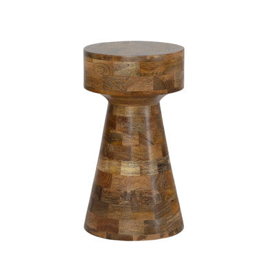 Mango Wood Side Accent Table with Patchwork Tile Pattern