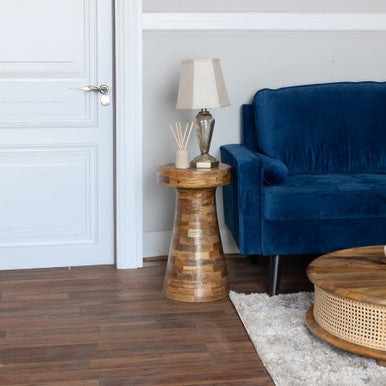Mango Wood Side Accent Table with Patchwork Tile Pattern