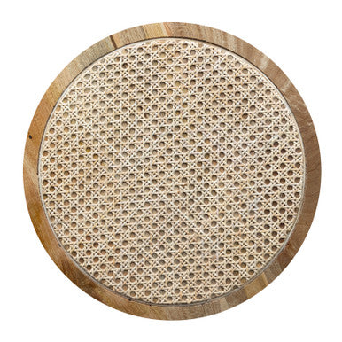 Round Mango Wood Side Accent Table with Rattan Cane Webbing Top