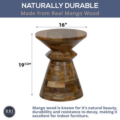 Round Mango Wood Side Table, Patchwork Rustic Accent Table