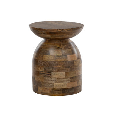 16" Round Mango Wood Side Accent Table with Patchwork Tile Design