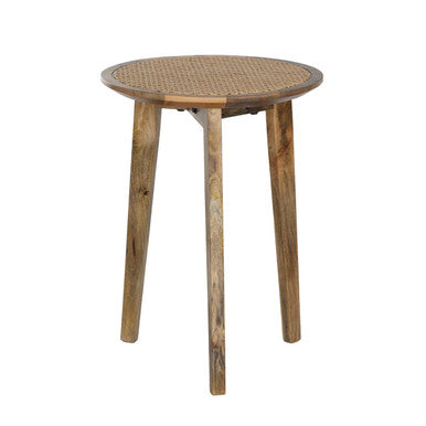 Set of 2 Round Nesting Side Tables, Mango Wood & Rattan Cane Webbing