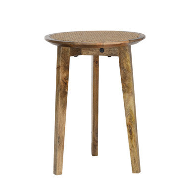 Set of 2 Round Nesting Side Tables, Mango Wood & Rattan Cane Webbing