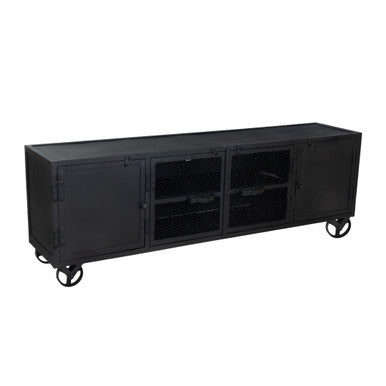 Industrial Black Metal TV Stand – 70.5” Media Console with Storage
