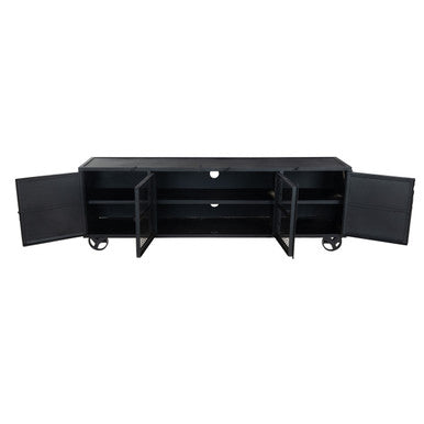 Industrial Black Metal TV Stand – 70.5” Media Console with Storage