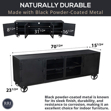 Industrial Black Metal TV Stand – 70.5” Media Console with Storage