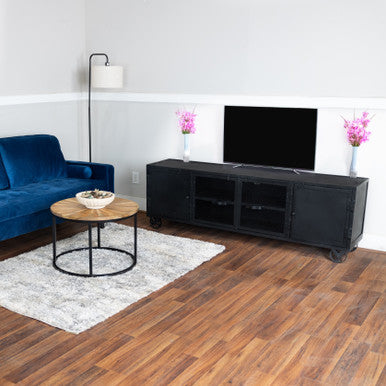 Industrial Black Metal TV Stand – 70.5” Media Console with Storage