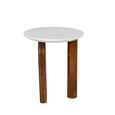 Modern Round Side Table with Marble Top & Wood Base – Elegant Accent Table