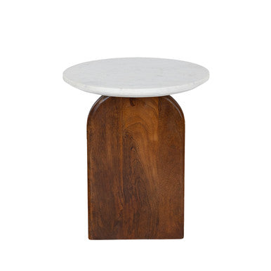 Modern Round Side Table with Marble Top & Wood Base – Elegant Accent Table