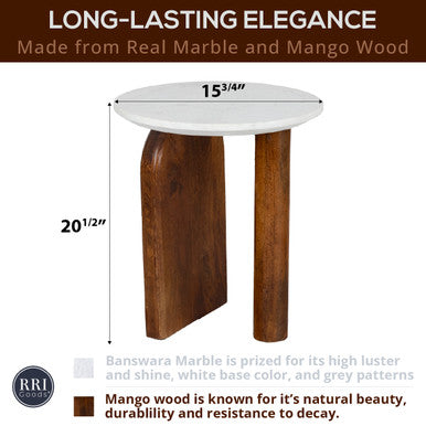 Modern Round Side Table with Marble Top & Wood Base – Elegant Accent Table