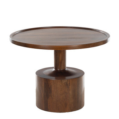 Round Mango Wood Coffee Table – 27.5” Accent Table with Rimmed Top