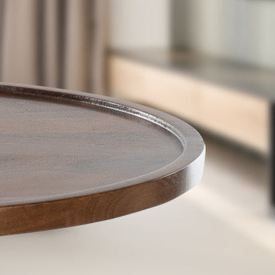 Round Mango Wood Coffee Table – 27.5” Accent Table with Rimmed Top