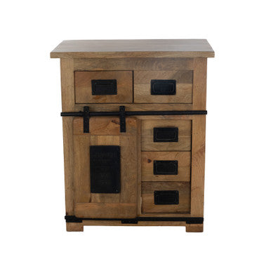 Rustic Mango Wood Storage Cabinet with Sliding Barn Door and Storage Drawers