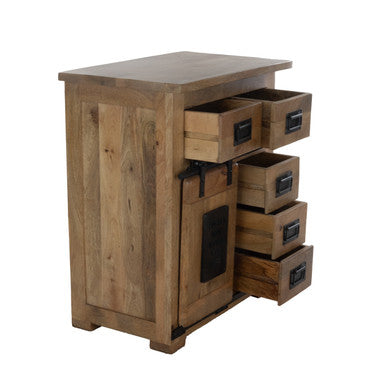 Rustic Mango Wood Storage Cabinet with Sliding Barn Door and Storage Drawers