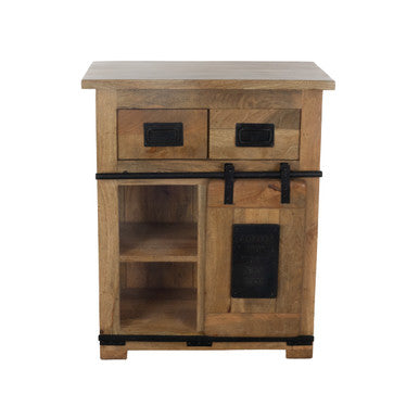 Rustic Mango Wood Storage Cabinet with Sliding Barn Door and Storage Drawers