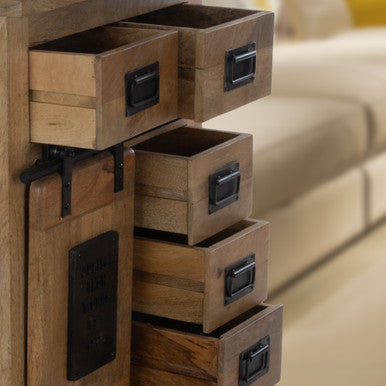 Rustic Mango Wood Storage Cabinet with Sliding Barn Door and Storage Drawers