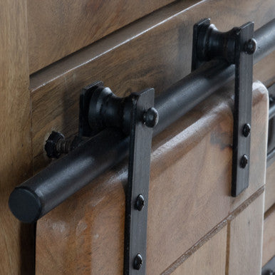 Rustic Mango Wood Storage Cabinet with Sliding Barn Door and Storage Drawers
