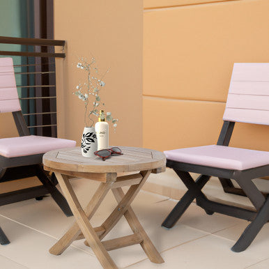 RRI Goods Teak Wood Round Outdoor Patio Coffee Table with Folding Legs-20"