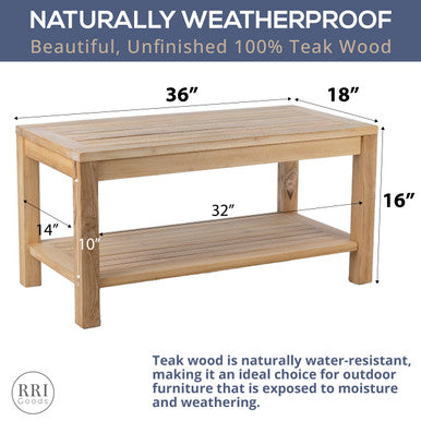 RRI Goods Teakwood Rectangular Patio Coffee Table With Storage