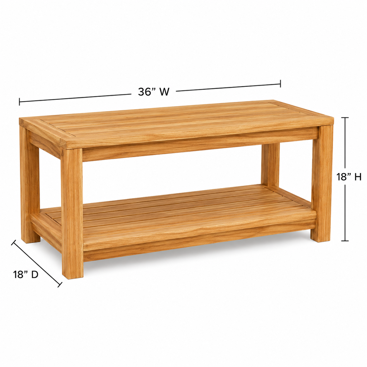 Teak Wood Coffee Table with Bottom Storage Shelf