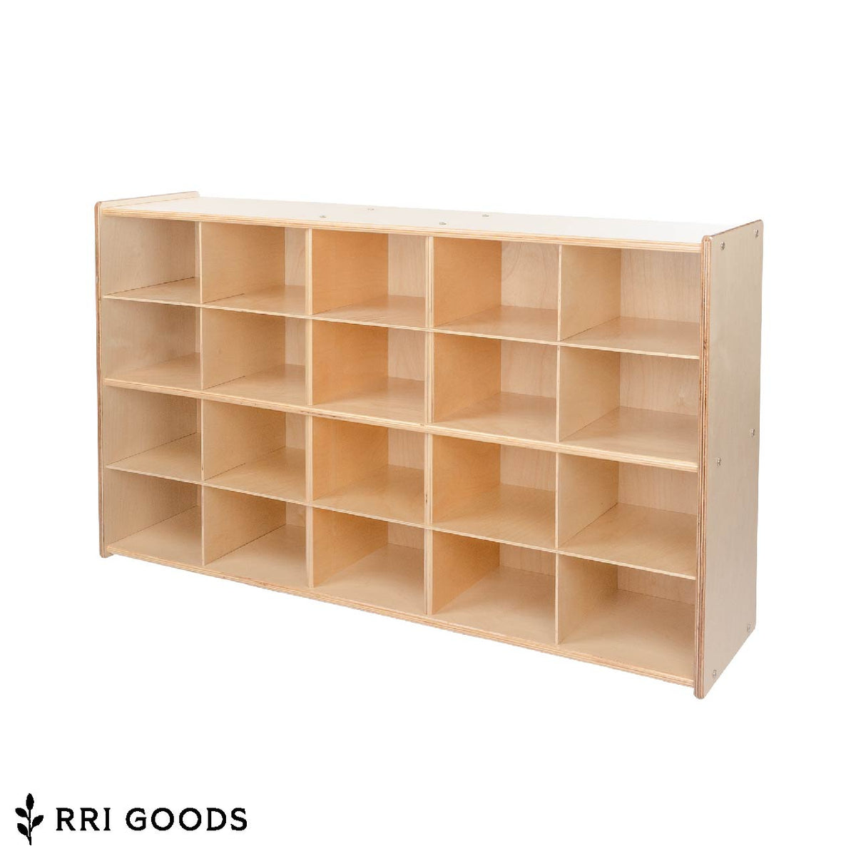 20-Cubby Storage Cabinet – Fully Assembled Birch Plywood Organizer with Brown Trays