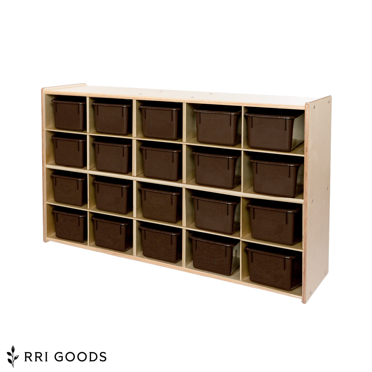 20-Cubby Storage Cabinet – Birch Plywood Kids Organizer with Brown Trays