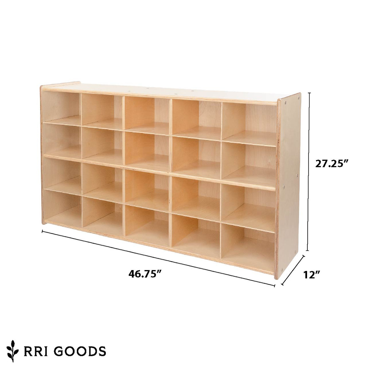 20-Cubby Storage Cabinet – Birch Plywood Kids Organizer with Brown Trays