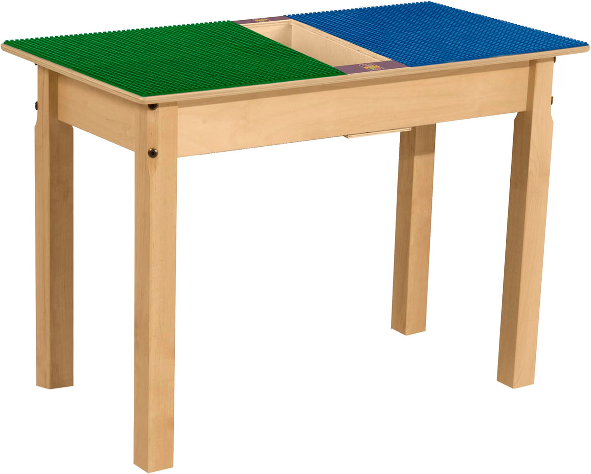Rectangle Time-2-Play Table with a trough, along with 22" legs and a LEGO® Compatible Grid of BLUE/GREEN Color