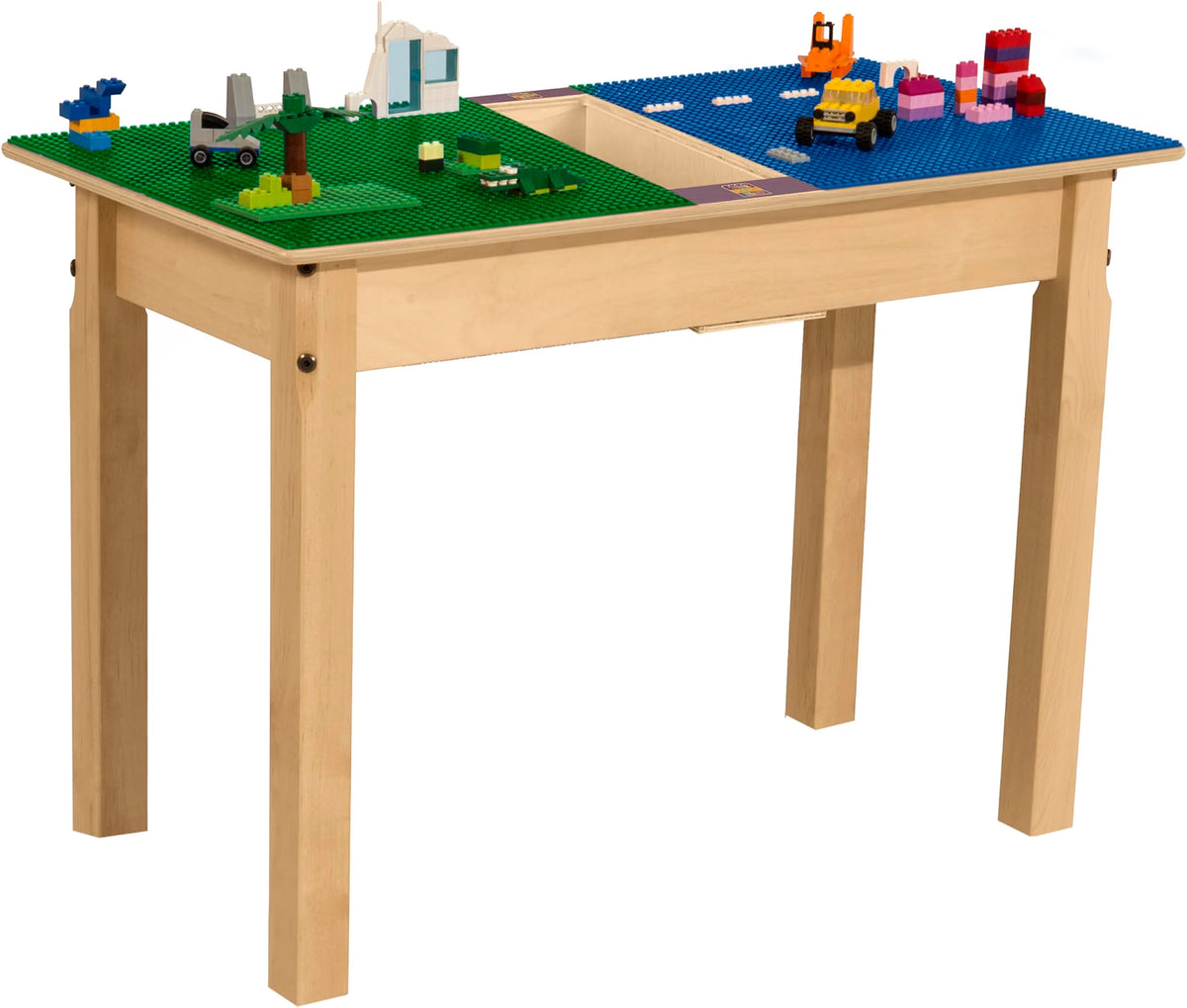 Rectangle Time-2-Play Table with a trough, along with 22" legs and a LEGO® Compatible Grid of BLUE/GREEN Color