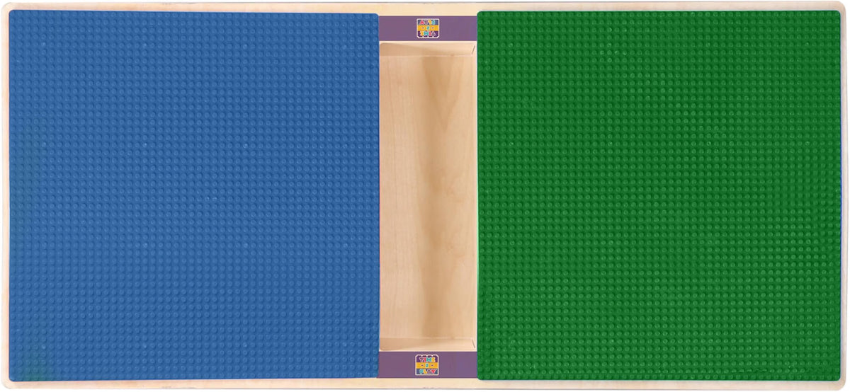 Rectangle Time-2-Play Table with a trough, along with 22" legs and a LEGO® Compatible Grid of BLUE/GREEN Color