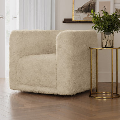 Cuddly Luxury Plush Faux Fur Upholstered Swivel Accent Chair